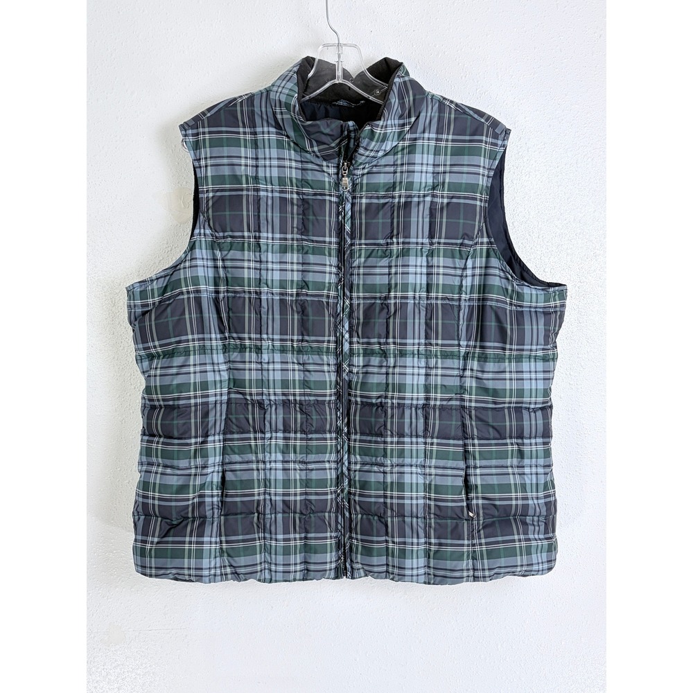 Eddie Bauer Green Blue Plaid Goose Down Quilted Puffer Vest XXL